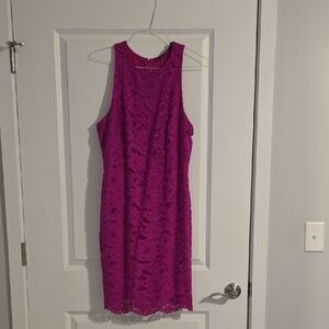 Ralph Lauren Fuchsia Pink Lace Midi Shift Dress